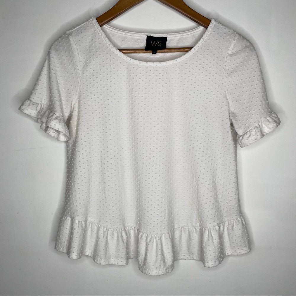 🍋W5 White rugged top with white pin dots